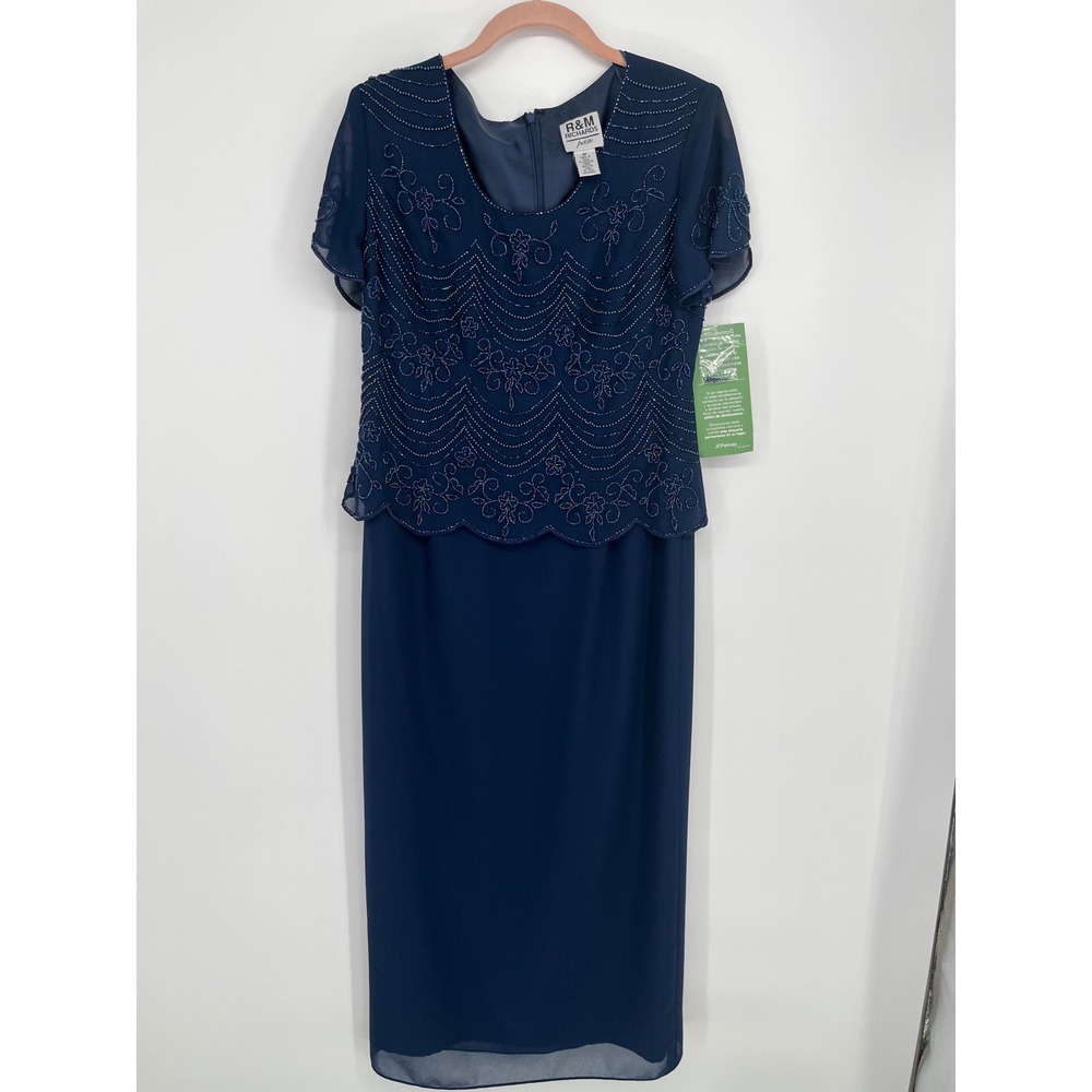 R&M Richards | Dresses | Rm Richards Petite Beaded Evening Gown Dress Women 8p Navy Wedding Gala Formal